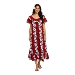 Ky’s red and white hibiscus Hawaiian midi muumuu dress size large